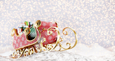 Christmas santa sleigh full of gifts and presents - obrazy, fototapety, plakaty