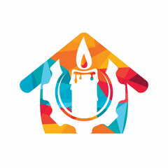 Candle gear vector logo design. Circular candle and gear with home logo vector design.