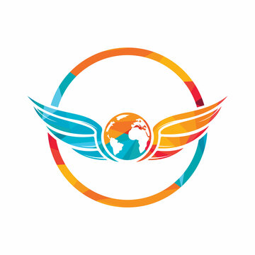 World travel wings vector logo design. Wing and globe icon vector design.