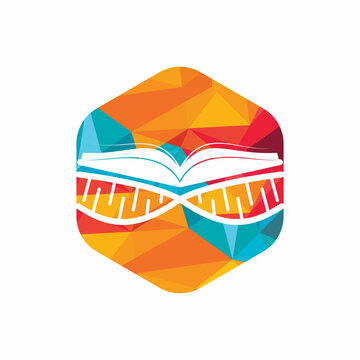 DNA book vector logo design. Genetical book vector logo template.