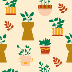Illustration of potted house plants seamless pattern