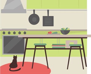 Kitchen interior design, stove and furniture decor