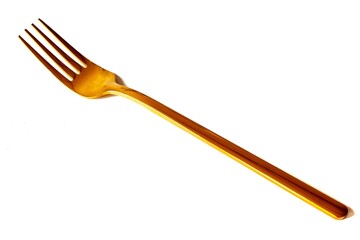 Elegant elegant golden cutlery isolated on white background.