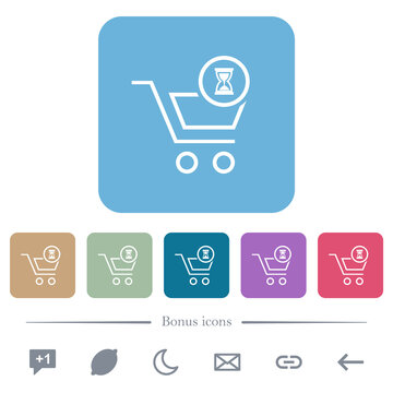 Cart waiting outline flat icons on color rounded square backgrounds