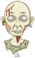 Creepy zombie face on white background
