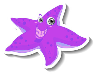Fototapeta premium Sea Animal Cartoon Sticker with Cute Starfish