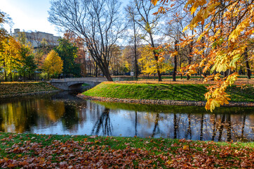 Autumn Petersburg. Mikhailovsky Garden in autumn foliage, St. Petersburg, Russia