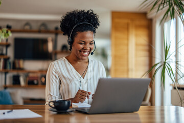 Adult woman, listening to her favorite music.