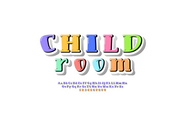Kids playful font, alphabet in the cartoon style, rounded uppercase and lowercase Latin letters from A to Z and Arab numbers from 0 to 9, vector illustration 10EPS