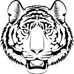 虎 顔 ベクター イラスト モノクロ