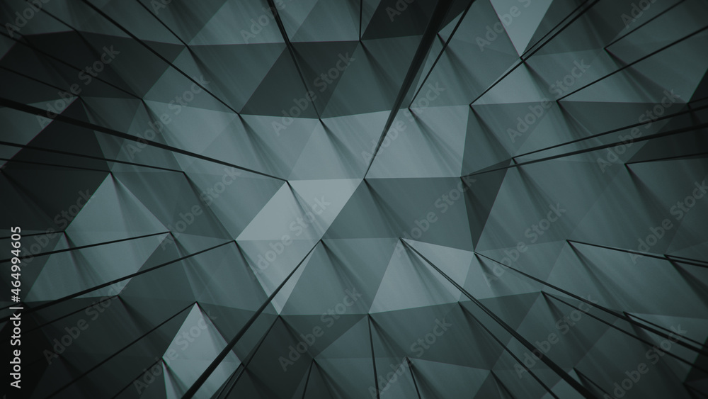 Poster grunge gray polygonal structure with columns 3d render illustration