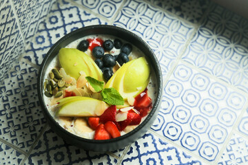 Healthy fruit bowl for breakfast