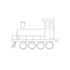 An outline vector illustration of a toy locomotive isolated on transparent background. Designed in black and white colors for web concepts, prints, wraps, templates.
