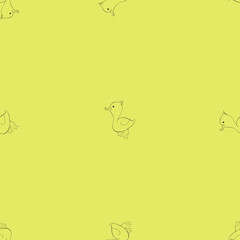 A jpeg illustration pattern of small ducks isolated on light yellow background. Designed for prints, wraps, templates, wallpapers, backgrounds