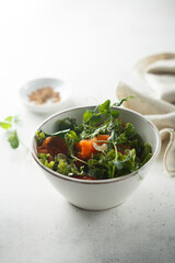 Healthy green salad with smoked salmon