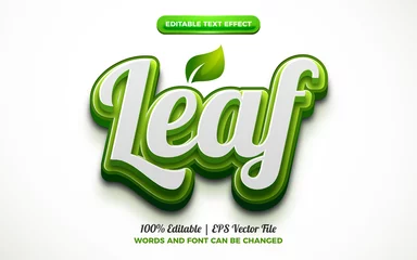 Fotobehang leaf green nature 3d logo template editable text effect style © agungkreatif