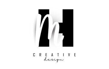 Letters HM Logo with a minimalist design. Letters H and Mwith geometric and handwritten typography.