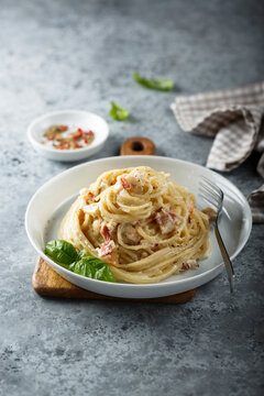 Homemade pasta Carbonara with bacon