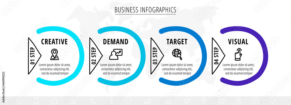 Poster modern vector line infographics with four circles and triangles. hand drawn flat chart process templ