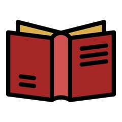 Open book back view icon. Outline open book back view vector icon color flat isolated