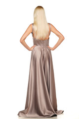 Fototapeta premium Rear view of a young lady in evening dress