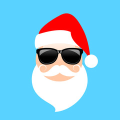 Cool Santa emoji with Christmas hat, vector cartoon