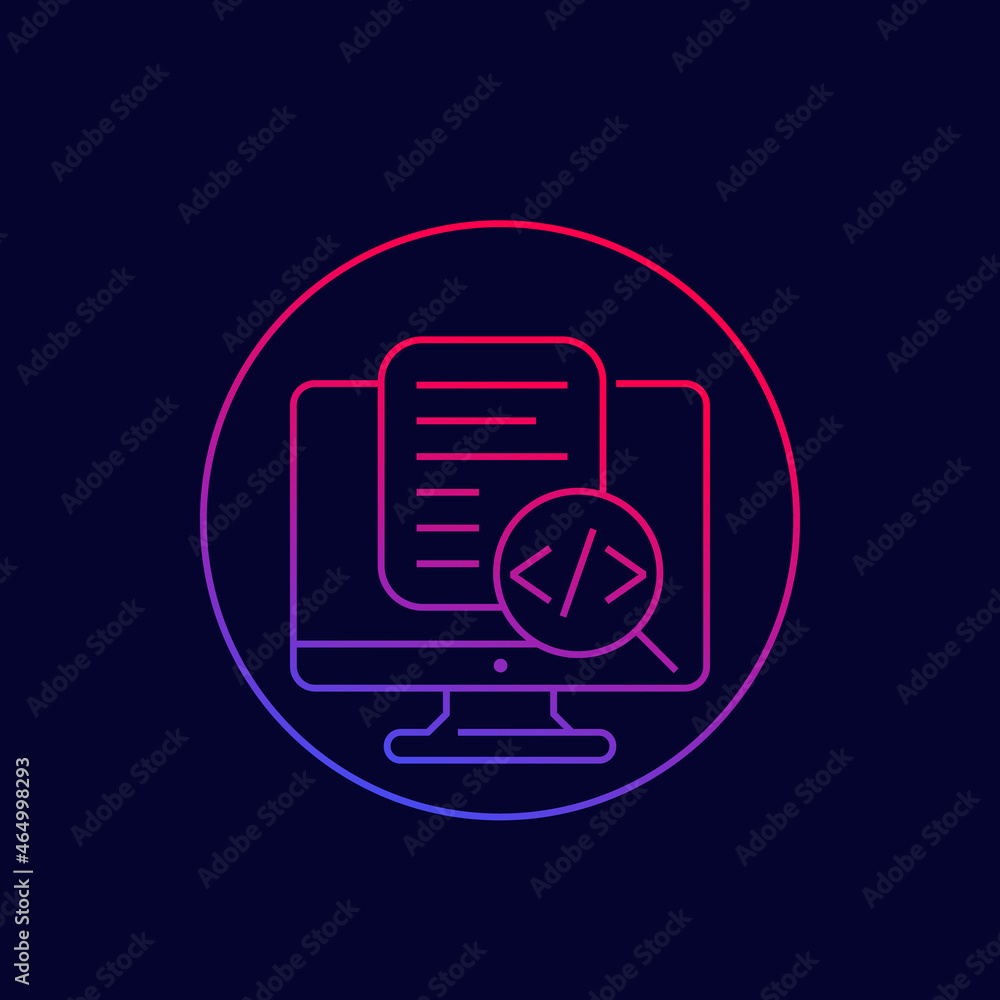 Poster code review icon, thin linear style