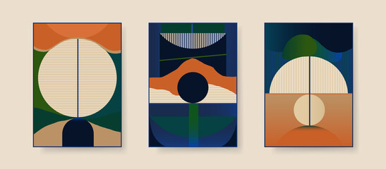 Set of minimalist abstract aesthetic illustrations. Modern style wall decor. Collection of contemporary artistic posters.