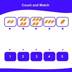 Counting and matching game for Preschool Children. Cute math worksheet with Halloween theme. Educational printable math worksheet. Vector illustration.