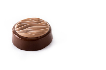 Creamy chocolate cake isolated on white background. Copy space