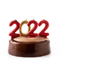 2022 cake and ornaments isolated on white background. New year concept.