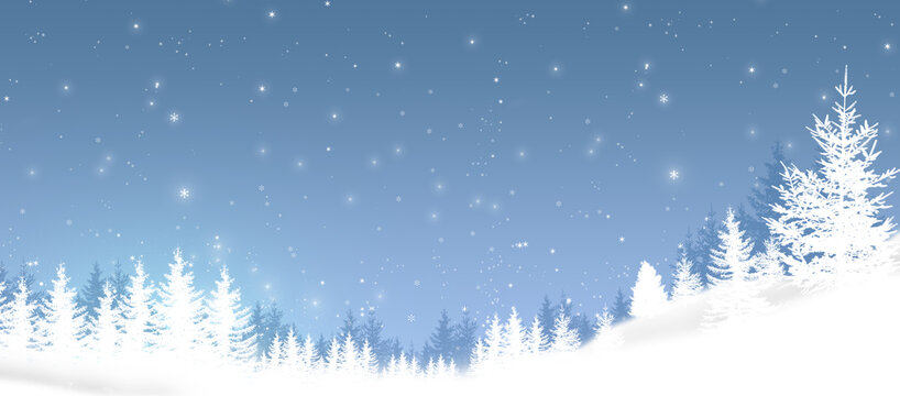 winter white hills and fields with trees banner