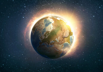 Global warming, climate change, worldwide disaster on Planet Earth, East Asia. 3D illustration - Elements of this image furnished by NASA.