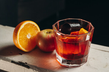 Negroni cocktail in old fashioned glass