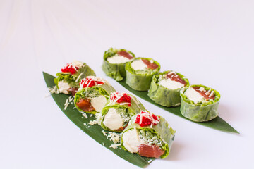 delicious rolls on white background
