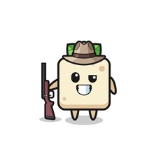 tofu hunter mascot holding a gun