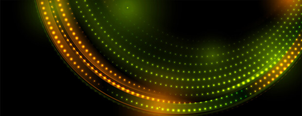 Green orange golden shiny wave with sparkling lights abstract background. Vector banner design