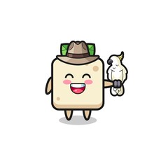 tofu zookeeper mascot with a parrot