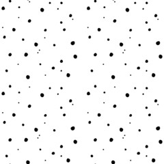 Christmas dots pattern in black and white. Minimalist, ink seamless vector pattern, hand-drawn.