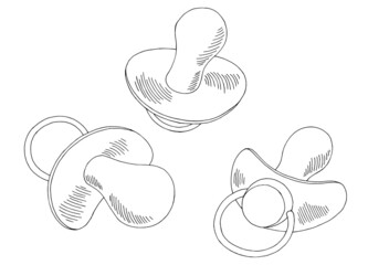 Pacifier set graphic black white sketch isolated illustration vector