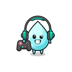 water drop gamer mascot holding a game controller