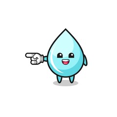 water drop cartoon with pointing left gesture