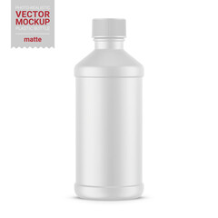 White matte plastic bottle mockup. Vector illustration.