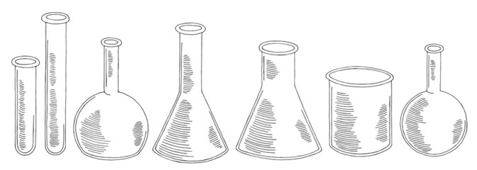 Flask set empty graphic black white isolated illustration vector