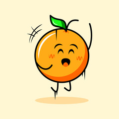 cute orange character illustration. happy expression, close eyes, sparkling eyes. cartoon, emoticon, modern, outline and mascot Style. used for logo, icon, sign