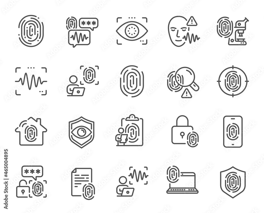 Aufkleber biometric line icons. fingerprint access, eye biometric and voice recognition. detect identity, chec