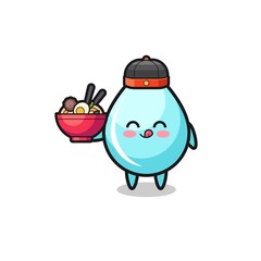 water drop as Chinese chef mascot holding a noodle bowl