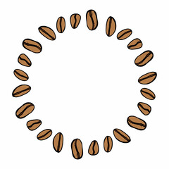 Round frame with coffee beans on white background. Vector image.