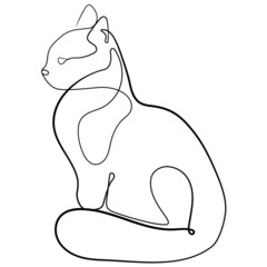 Cat logo abstract design vector template in Linear style. Continuous one line drawing of cat silhouette isolated on white background. Cat illustration for company logo identity or tattoo.