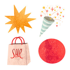 a set of illustrations for Black Friday on sale for the design of the shell of the bag bags firecracker
